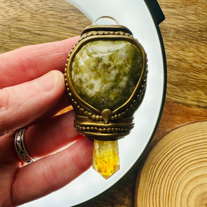 Green Opal and Citrine point pendant