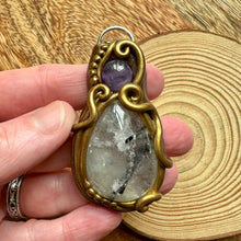 Load image into Gallery viewer, Tourmalated quartz and Amethyst sphere pendant
