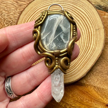 Load image into Gallery viewer, Black moonstone and quartz pendant
