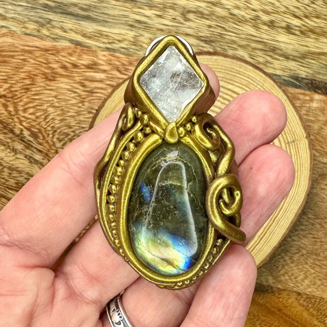 Labradorite and clear quartz pendant