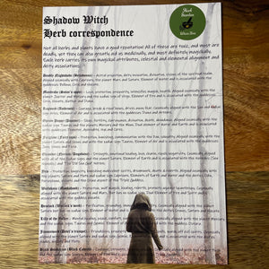 Shadow Witch Herb Correspondence Book of Shadows Page