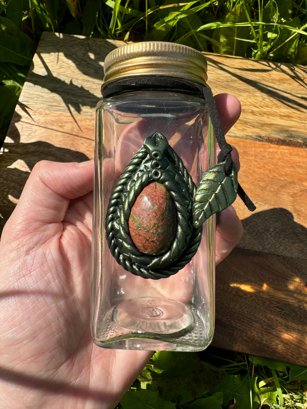 Glass potion bottle - Unakite