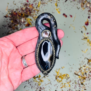 Black Agate and Abalone shell Pendant