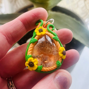 Sunflower pendant with Spirit Quartz