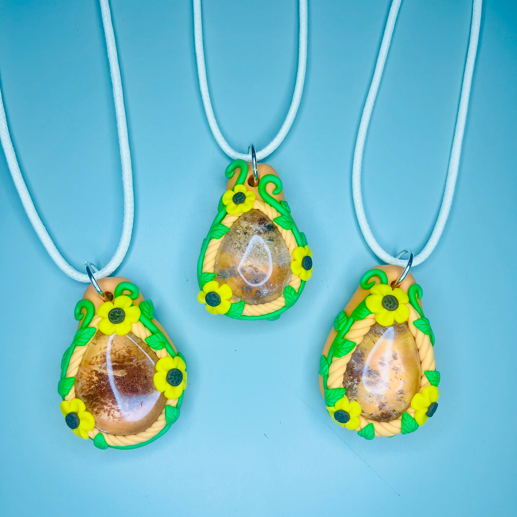 Sunflower pendant with Spirit Quartz