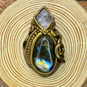 Labradorite and clear quartz pendant