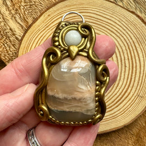 Moonstone and white quartz pendant