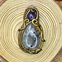 Load image into Gallery viewer, Tourmalated quartz and Amethyst sphere pendant
