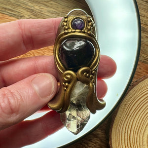 Smokey quartz, Garnet and Amethyst pendant