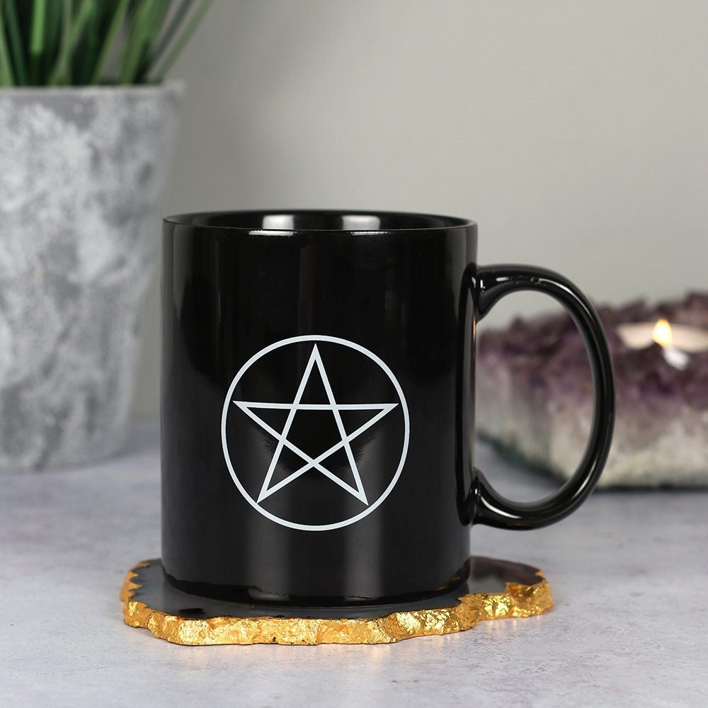 White Pentagram on Black Mug