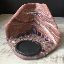 Load image into Gallery viewer, Handmade Polymer Clay Crystal Cave Tea Light Candle Holder Amethyst Fluorite
