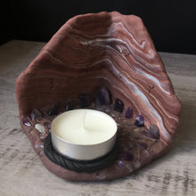 Load image into Gallery viewer, Handcrafted Polymer Clay Crystal Cave Tea Light Candle Holder Amethyst Fluorite
