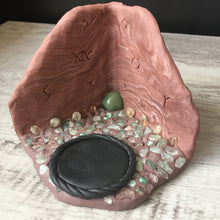 Load image into Gallery viewer, Handmade Polymer Clay Crystal Cave Tea Light Candle Holder Jade Smoky Quartz Fluorite Aventurine
