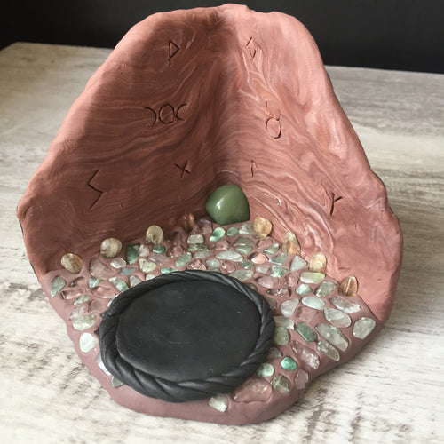 Handmade Polymer Clay Crystal Cave Tea Light Candle Holder Jade Smoky Quartz Fluorite Aventurine