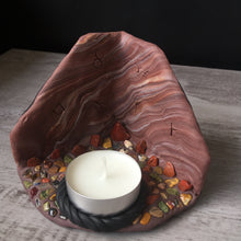 Load image into Gallery viewer, Handmade Polymer Clay Crystal Cave Tea Light Candle Holder Red Jasper
