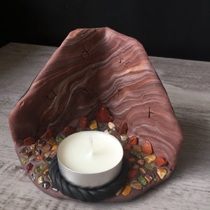 Handmade Polymer Clay Crystal Cave Tea Light Candle Holder Red Jasper