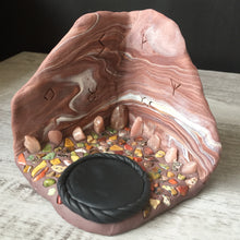 Load image into Gallery viewer, Handmade Polymer Clay Crystal Cave Tea Light Candle Holder Jasper Strawberry Quartz Pink Calcite
