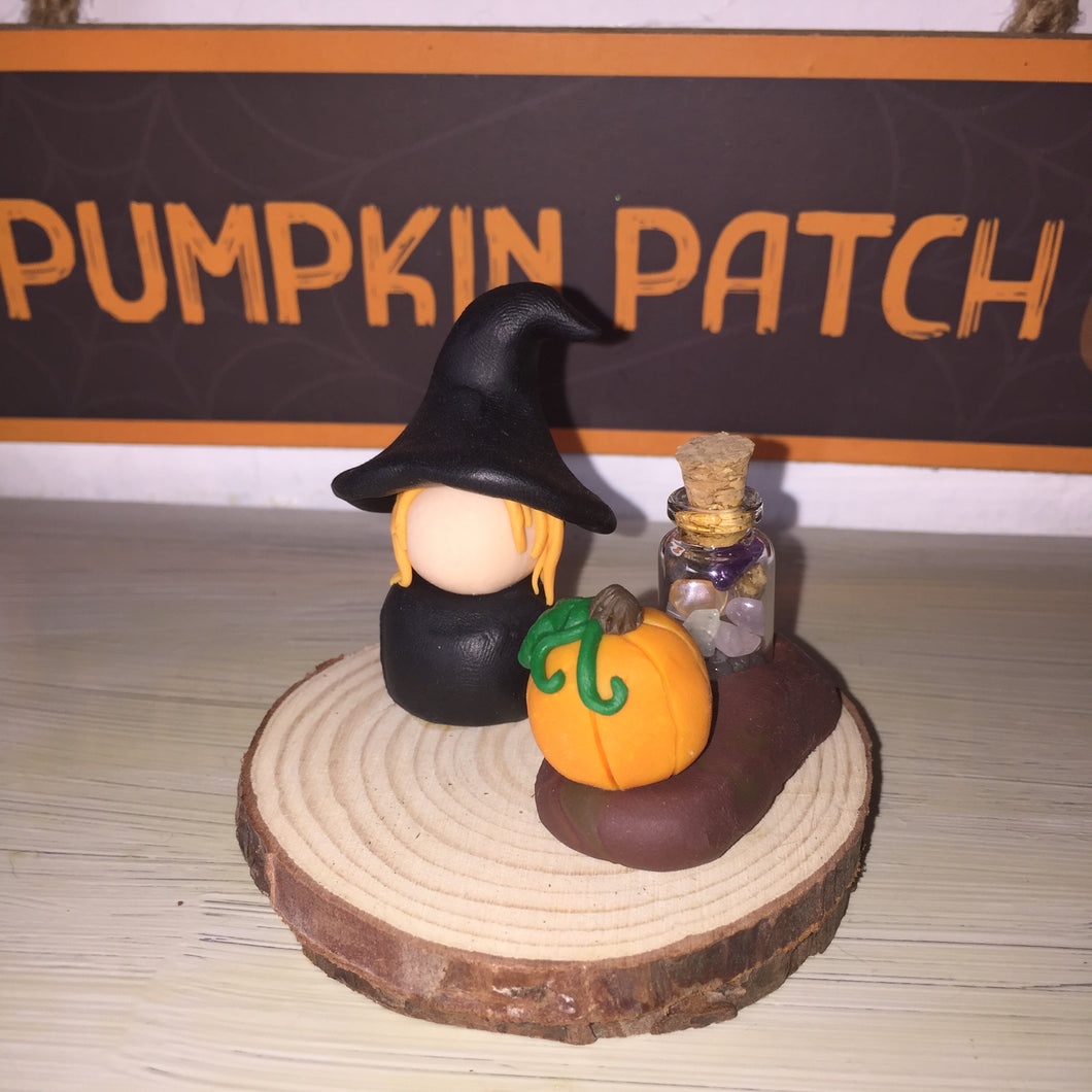 Blonde Hair Pumpkin Witch Mixed Crystal