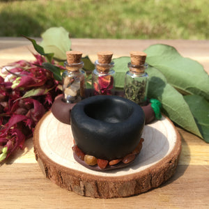 Handcrafted Polymer Clay Cauldron Spell Jars Mixed Crystal Rose Nettle Carnelian Crystal