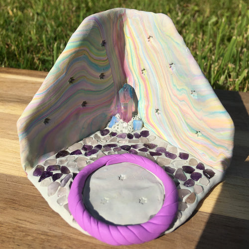 Handmade Polymer Clay Crystal Cave Tea Light Candle Holder Aura Quartz Amethyst Fluorite