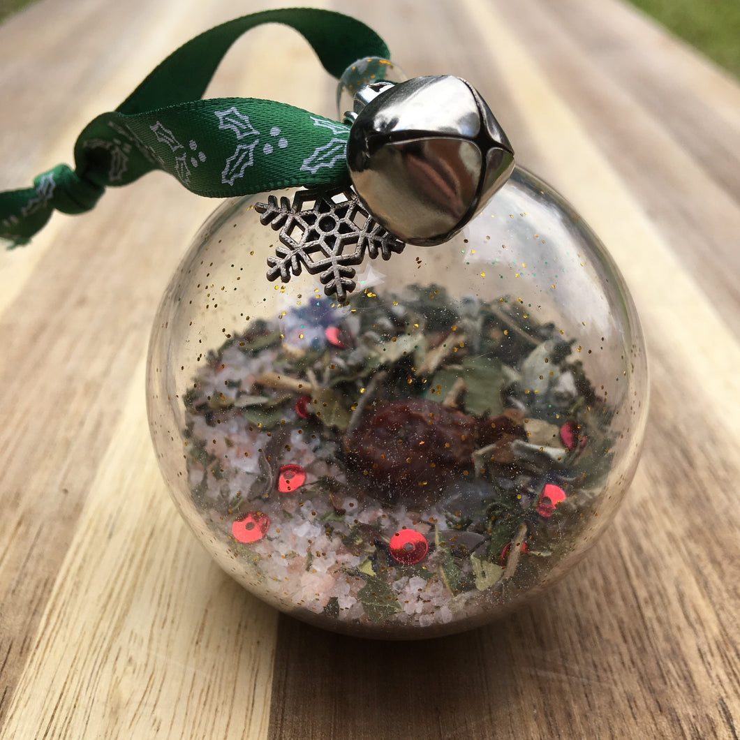 Yule Winter Solstice Hanging Bauble Nettle Rosehips Himalayan Salt Aventurine Crystal 