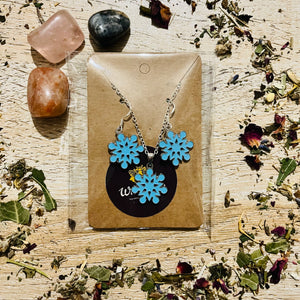 Sterling silver blue snowflake Yule necklace and earring set