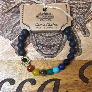 Hamsa chakra lava stone bracelet