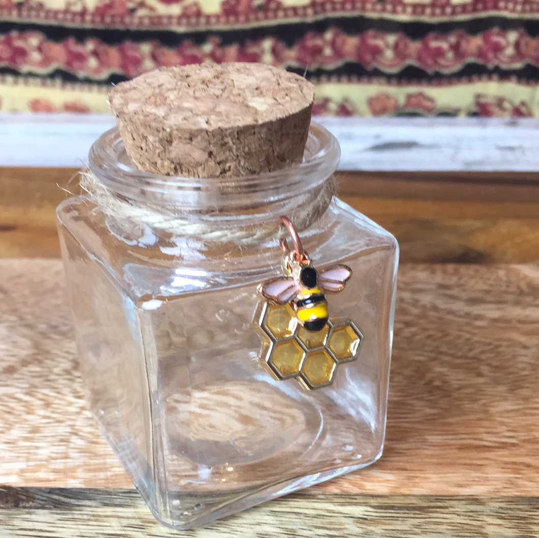 Bee and honeycomb spell jar with cork lid